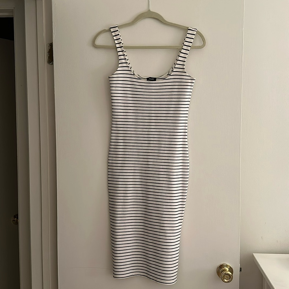 Striped Bardot midi dress
